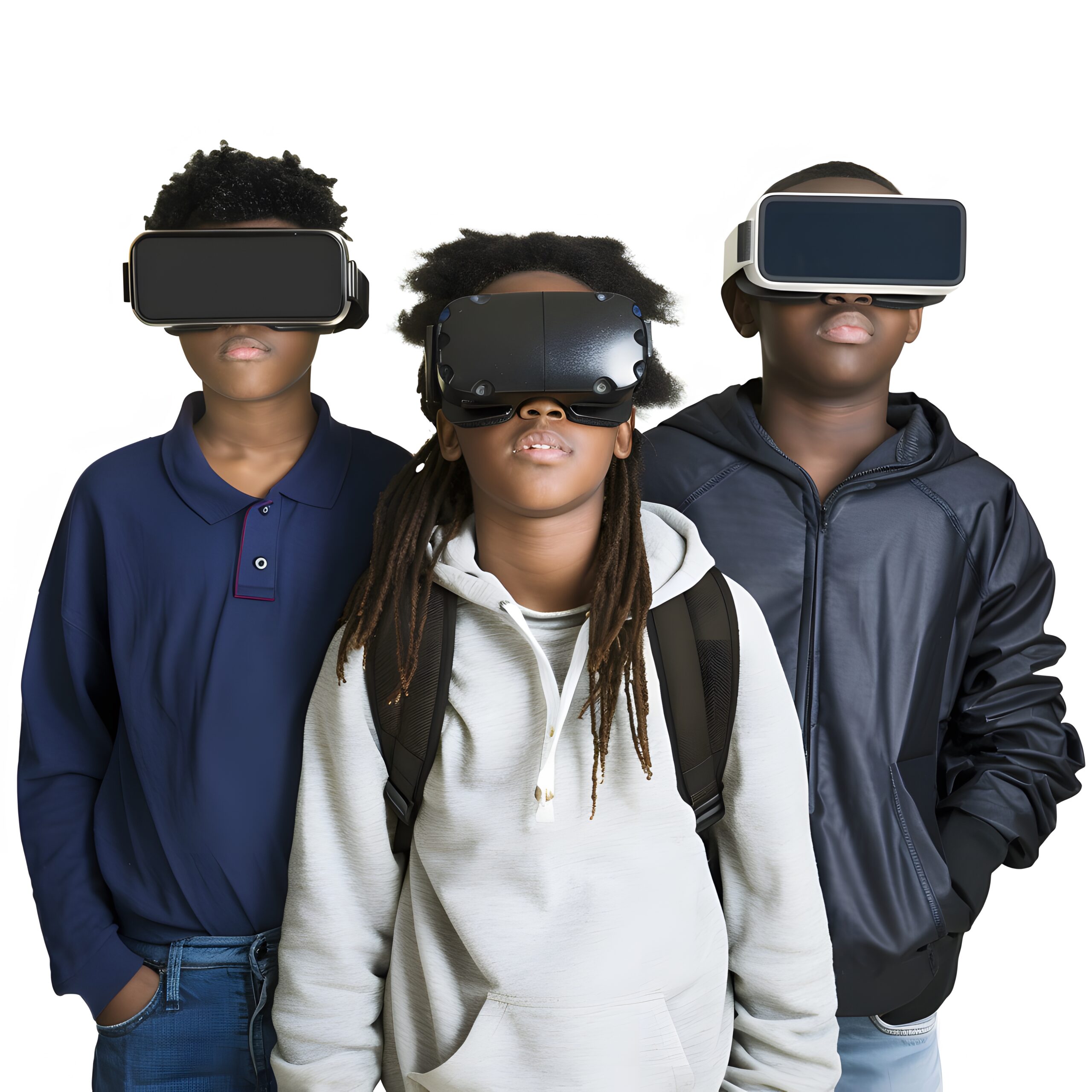 high-school-students-using-virtual-reality-headset-class-isolated-white-background-studio